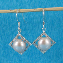 Load image into Gallery viewer, Sterling Silver Lavender Pearl CZ Rhombus Hook Earrings