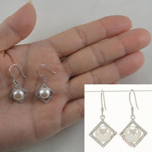 Load image into Gallery viewer, Sterling Silver White Pearl CZ Rhombus Hook Earrings