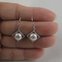 Load image into Gallery viewer, Sterling Silver White Pearl CZ Rhombus Hook Earrings