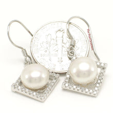 Load image into Gallery viewer, Sterling Silver White Pearl CZ Rhombus Hook Earrings