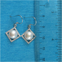 Load image into Gallery viewer, Sterling Silver White Pearl CZ Rhombus Hook Earrings