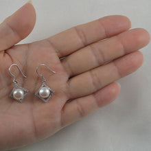 Load image into Gallery viewer, Sterling Silver White Pearl CZ Rhombus Hook Earrings