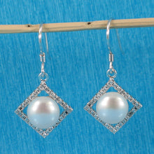 Load image into Gallery viewer, Sterling Silver White Pearl CZ Rhombus Hook Earrings