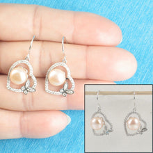 Load image into Gallery viewer, Sterling Silver Pink Pearl CZ Butterfly Heart Earrings