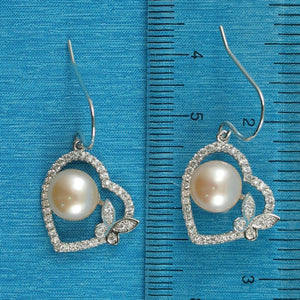 Sterling Silver Pink Pearl CZ Butterfly Heart Earrings
