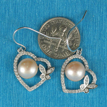 Load image into Gallery viewer, Sterling Silver Pink Pearl CZ Butterfly Heart Earrings