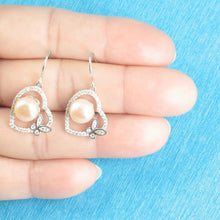 Load image into Gallery viewer, Sterling Silver Pink Pearl CZ Butterfly Heart Earrings