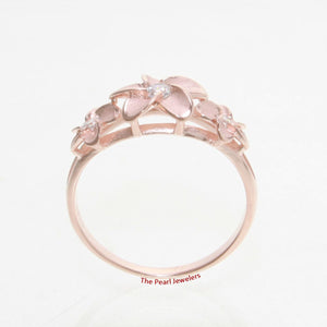 Sterling Silver Triple Plumeria Ring with White Cubic Zirconia (Rose Gold Plated)