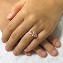 Load image into Gallery viewer, Sterling Silver Triple Plumeria Ring with White Cubic Zirconia (Rose Gold Plated)