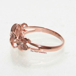Sterling Silver Triple Plumeria Ring with White Cubic Zirconia (Rose Gold Plated)