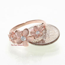 Load image into Gallery viewer, Sterling Silver Triple Plumeria Ring with White Cubic Zirconia (Rose Gold Plated)