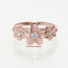 Load image into Gallery viewer, Sterling Silver Triple Plumeria Ring with White Cubic Zirconia (Rose Gold Plated)