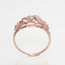 Load image into Gallery viewer, Sterling Silver Triple Plumeria Ring with White Cubic Zirconia (Rose Gold Plated)