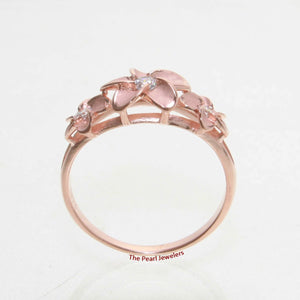 Sterling Silver Triple Plumeria Ring with White Cubic Zirconia (Rose Gold Plated)