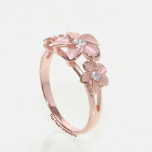 Load image into Gallery viewer, Sterling Silver Triple Plumeria Ring with White Cubic Zirconia (Rose Gold Plated)