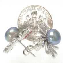 Load image into Gallery viewer, Sterling Silver Sunburst Black Pearl Stud Earrings