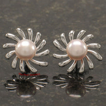 Load image into Gallery viewer, Sterling Silver Sunburst Pink Pearl Stud Earrings