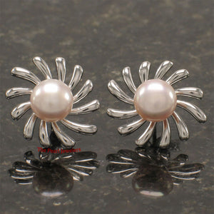 Sterling Silver Sunburst Pink Pearl Stud Earrings
