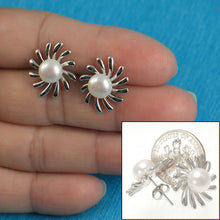 Load image into Gallery viewer, Sterling Silver Sunburst White Pearl Stud Earrings