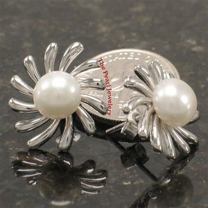 Sterling Silver Sun-Shaped Cultured Pearl Stud Earrings