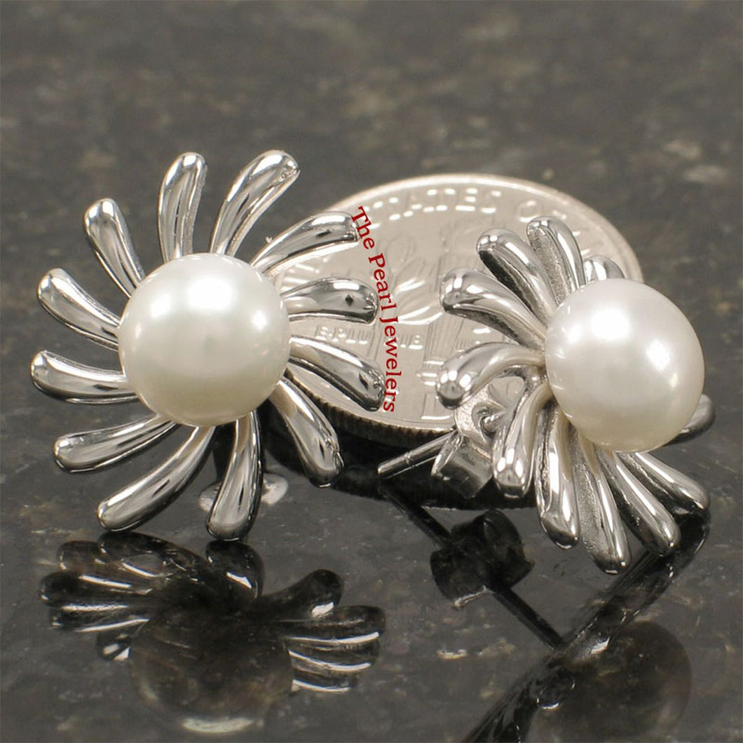 Sterling Silver Sun-Shaped Cultured Pearl Stud Earrings