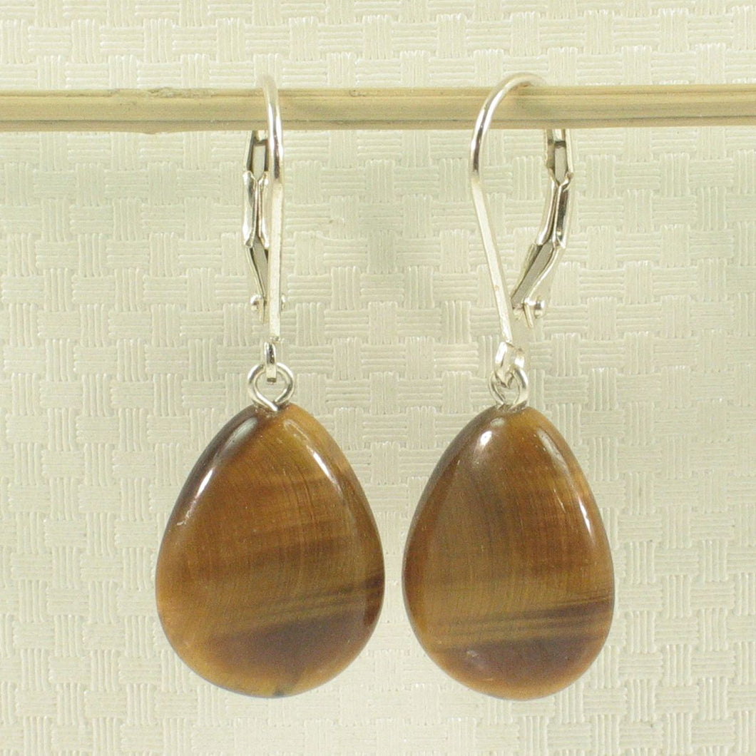 Sterling Silver Tiger Eye Drop Leverback Earrings