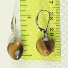 Load image into Gallery viewer, Sterling Silver Tiger Eye Heart Leverback Earrings