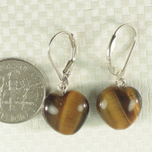 Load image into Gallery viewer, Sterling Silver Tiger Eye Heart Leverback Earrings