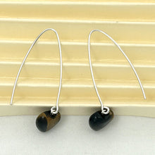 Load image into Gallery viewer, Sterling Silver Tiger Eye Heart V-Shaped Wire Dangle Earrings