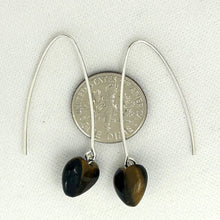 Load image into Gallery viewer, Sterling Silver Tiger Eye Heart V-Shaped Wire Dangle Earrings