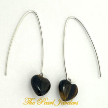 Load image into Gallery viewer, Sterling Silver Tiger Eye Heart V-Shaped Wire Dangle Earrings
