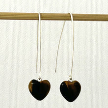 Load image into Gallery viewer, Sterling Silver Tiger Eye Heart V-Shaped Wire Dangle Earrings