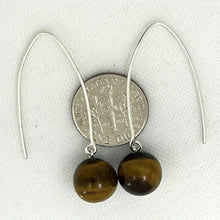 Load image into Gallery viewer, Sterling Silver Tiger Eye V-Shaped Wire Dangle Earrings