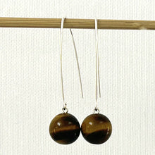 Load image into Gallery viewer, Sterling Silver Tiger Eye V-Shaped Wire Dangle Earrings