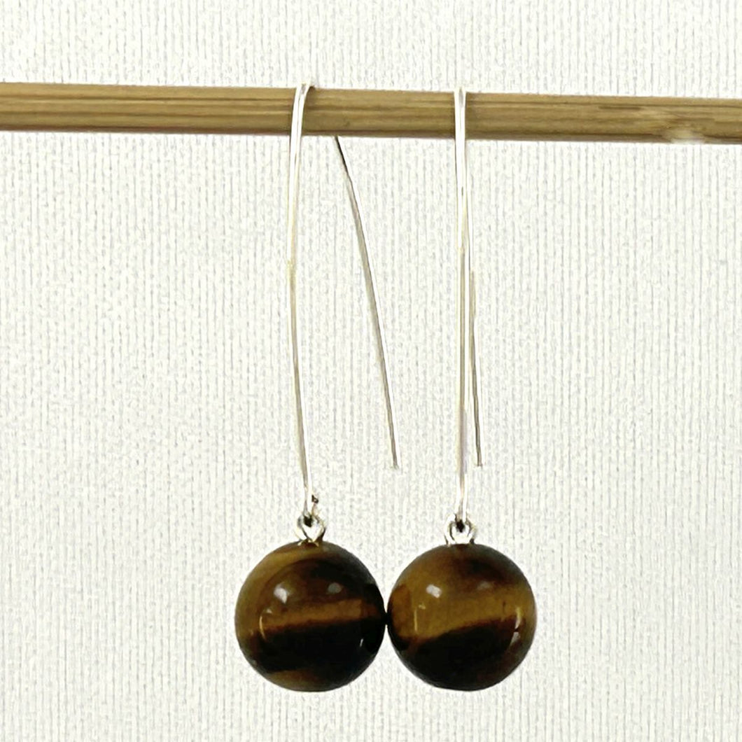 Sterling Silver Tiger Eye V-Shaped Wire Dangle Earrings