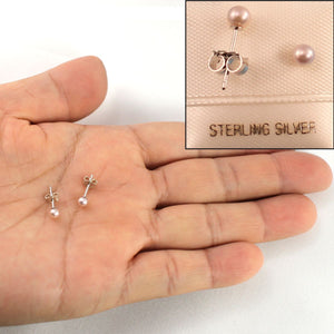 Sterling Silver Stud Earrings with Tiny Pink Pearls (3.5 mm)