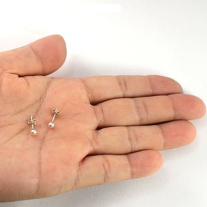 Sterling Silver Stud Earrings with Tiny Pink Pearls (3.5 mm)