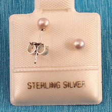 Load image into Gallery viewer, Sterling Silver Stud Earrings with Tiny Pink Pearls (3.5 mm)