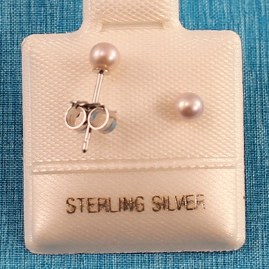Sterling Silver Stud Earrings with Tiny Pink Pearls (3.5 mm)