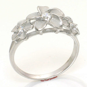 Sterling Silver Triple Plumeria Ring with Cubic Zirconia