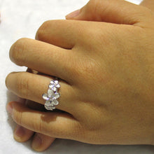 Load image into Gallery viewer, Sterling Silver Triple Plumeria Ring with Cubic Zirconia