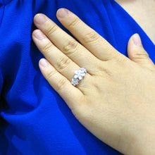 Load image into Gallery viewer, Sterling Silver Triple Plumeria Ring with Cubic Zirconia