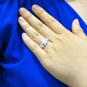 Sterling Silver Triple Plumeria Ring with Cubic Zirconia