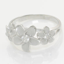 Load image into Gallery viewer, Sterling Silver Triple Plumeria Ring with Cubic Zirconia