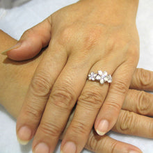 Load image into Gallery viewer, Sterling Silver Triple Plumeria Ring with Cubic Zirconia