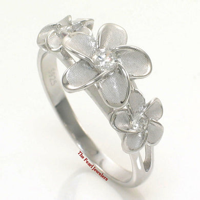 Sterling Silver Triple Plumeria Ring with Cubic Zirconia