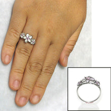 Load image into Gallery viewer, Sterling Silver Triple Plumeria Ring with Pink Cubic Zirconia