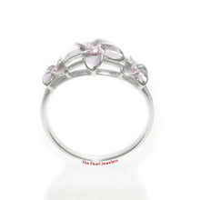 Load image into Gallery viewer, Sterling Silver Triple Plumeria Ring with Pink Cubic Zirconia