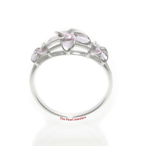 Sterling Silver Triple Plumeria Ring with Pink Cubic Zirconia