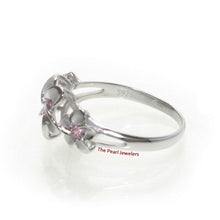 Load image into Gallery viewer, Sterling Silver Triple Plumeria Ring with Pink Cubic Zirconia